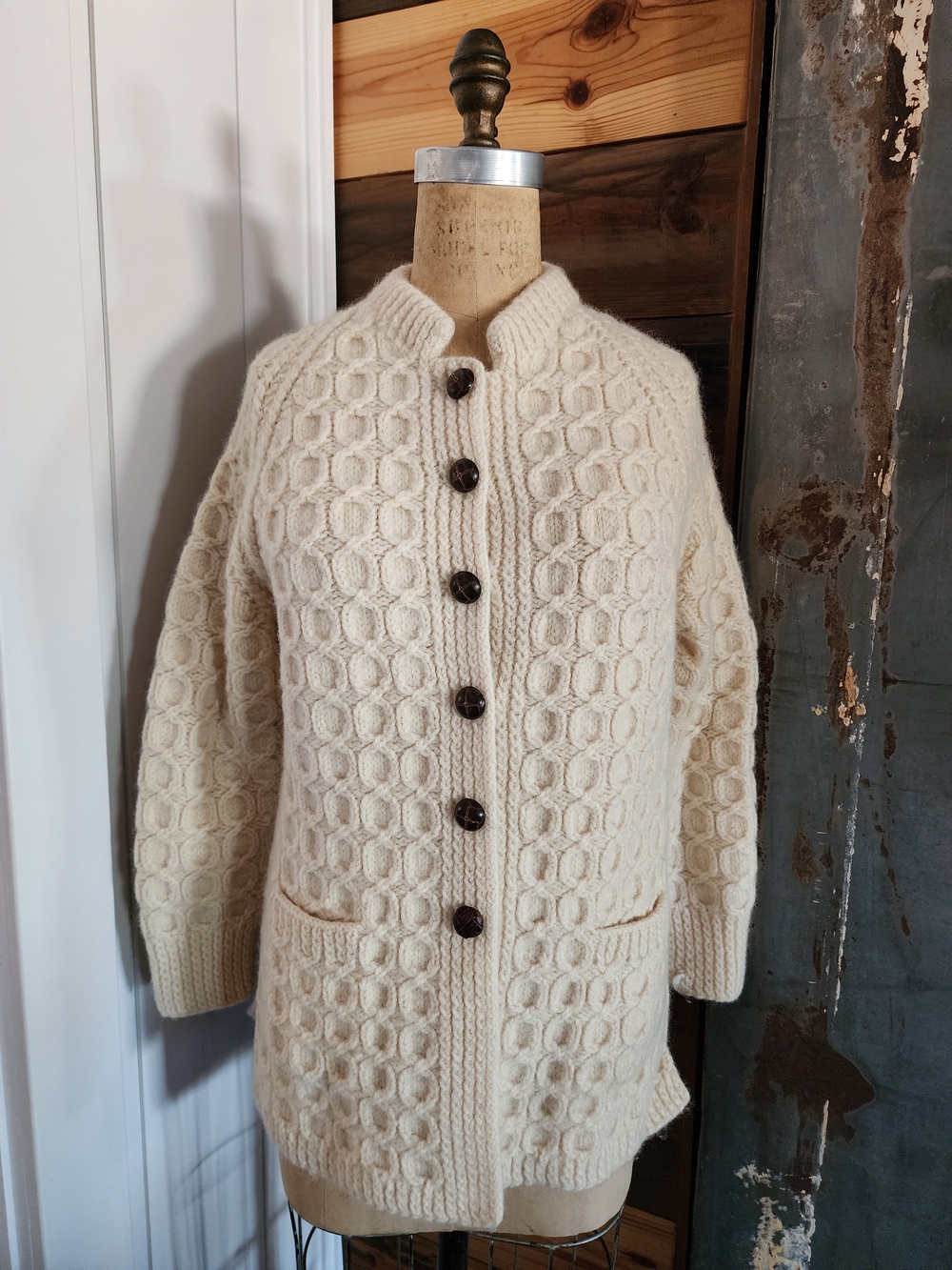 Vintage Wool Cardigan Sweater Handmade In Ireland